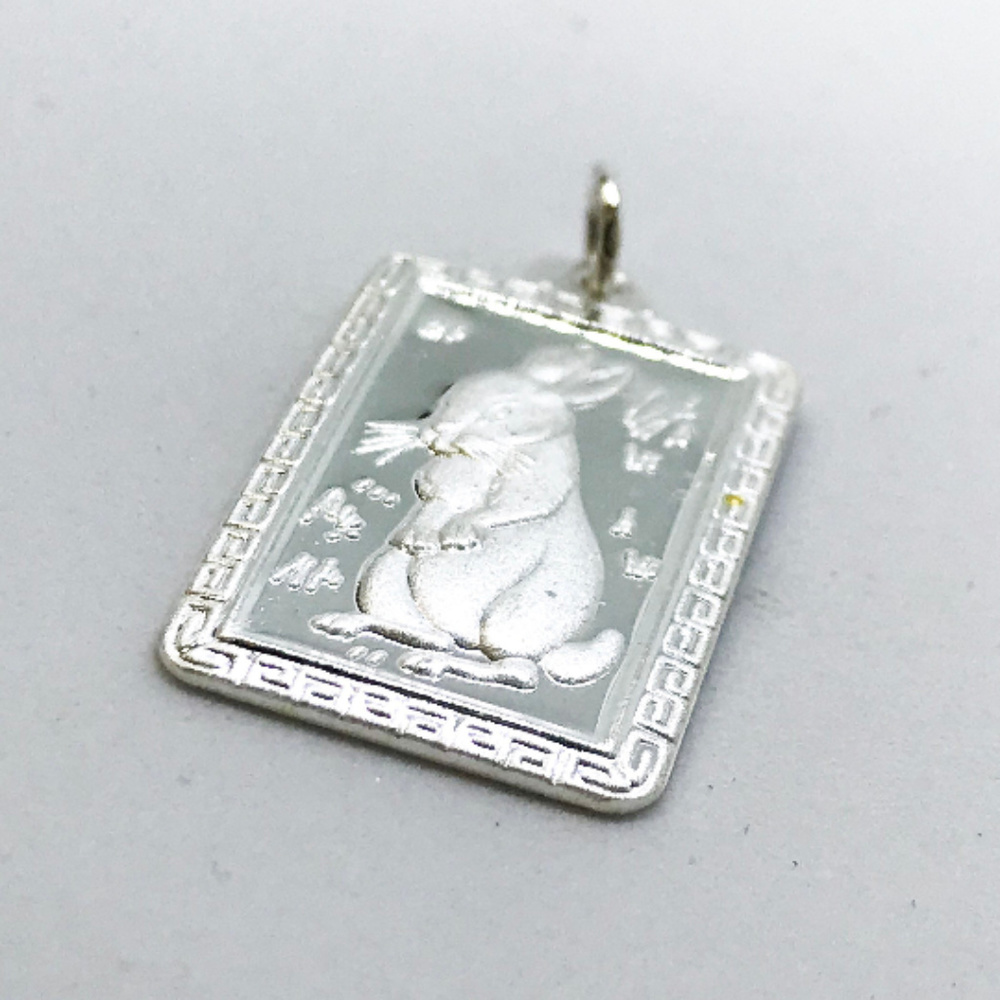Silver Year of Rabbit Rectangular Lucky Pendant - Picture 2 of 3